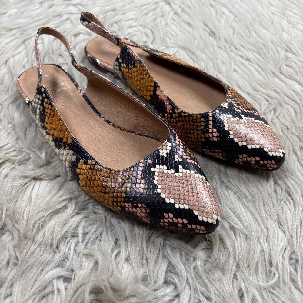Madewell Women's 7 Margot Snake Embossed Leather Slingback Flats Maximalist Boho